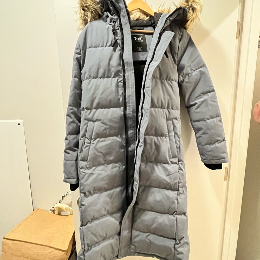 Aritzia Tna Women Long Parka Sz M Gray Blue